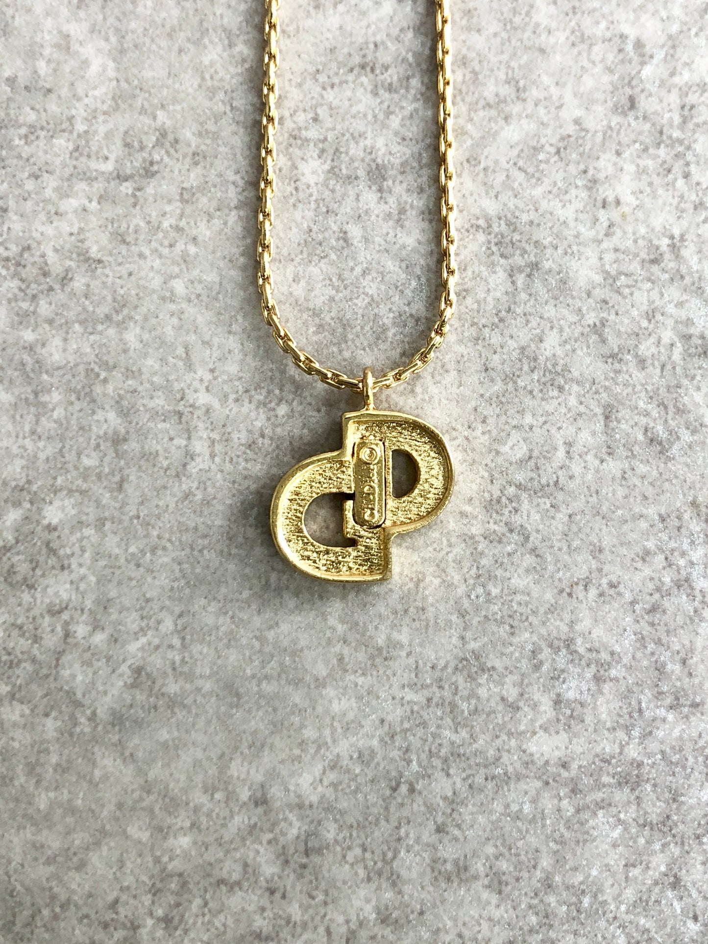 Christian Dior CD Logo Necklace Gold Vintage gydv2d