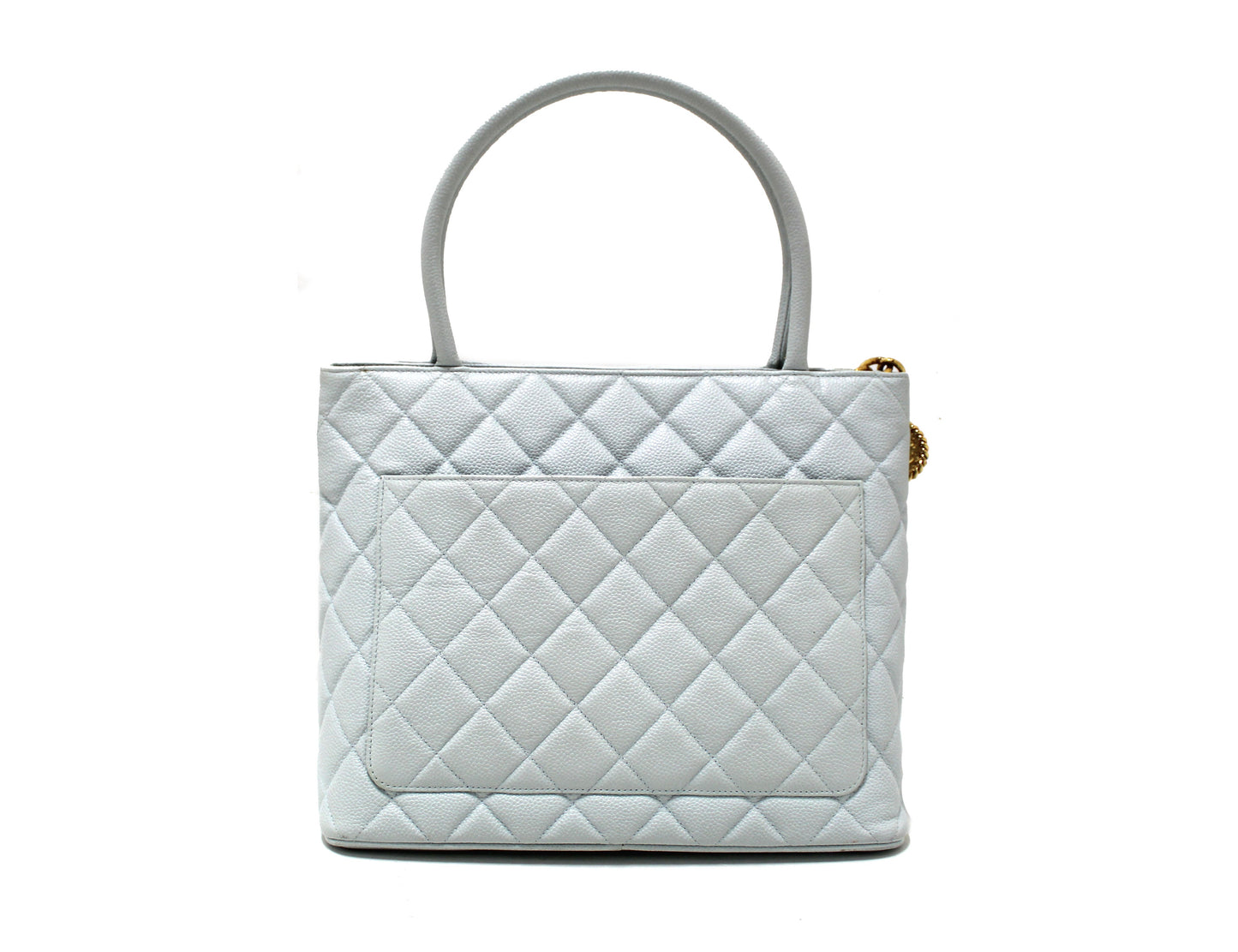 Chanel Light Blue Caviar Leather Medallion Shoulder Tote Bag