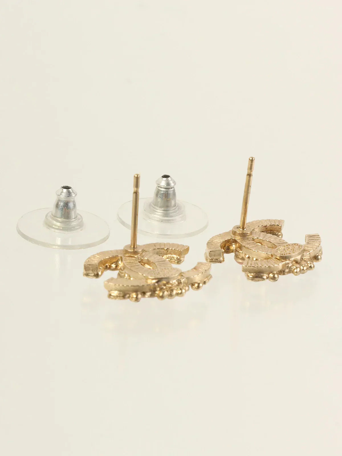 CHANEL 2012 Made Rhinestone Cc Mark Pierced Earrings Gold/Pink/Black