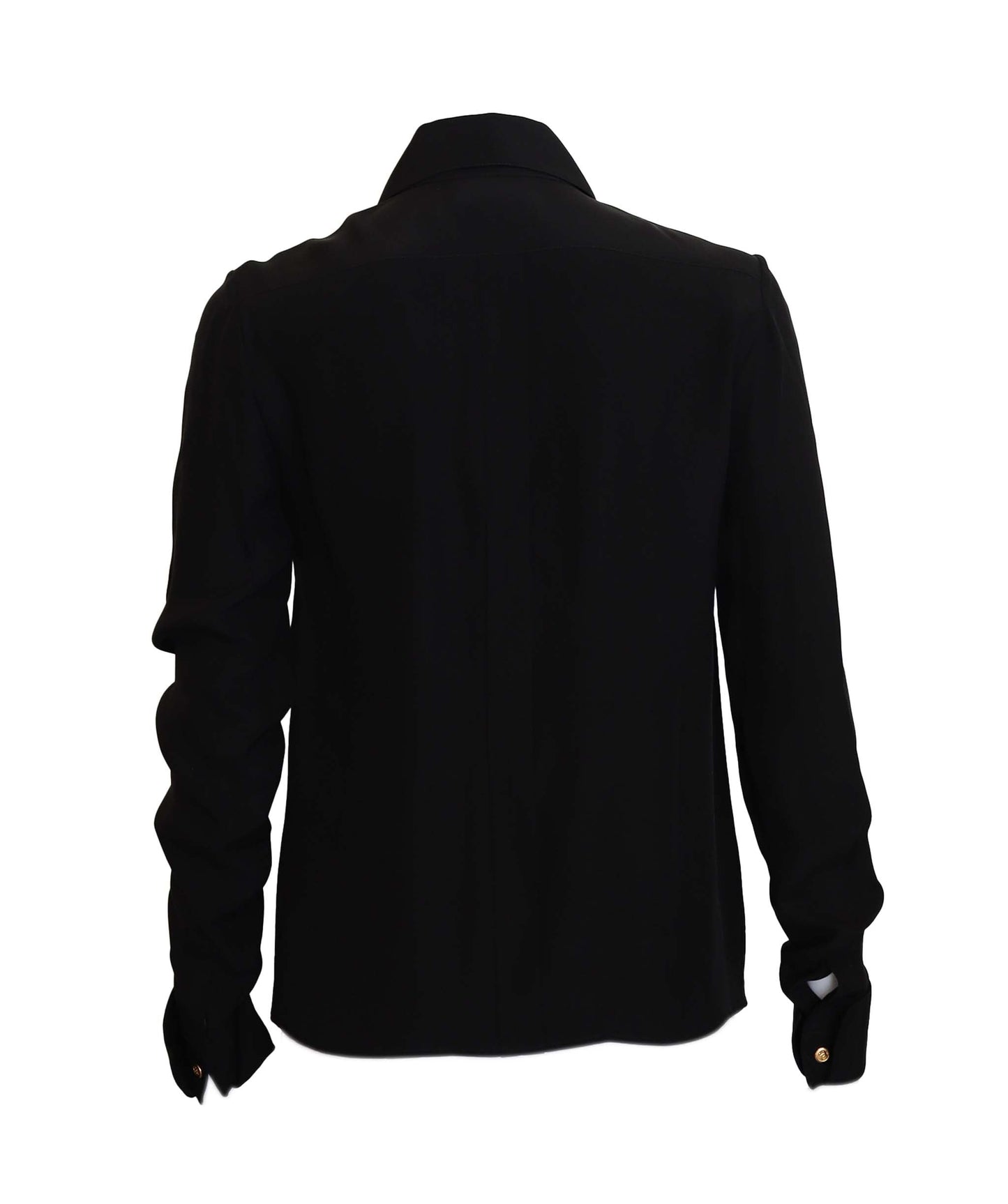 Chanel Bow Tie Chest Coco Satin Black Long Sleeve Blouse DXBS3688