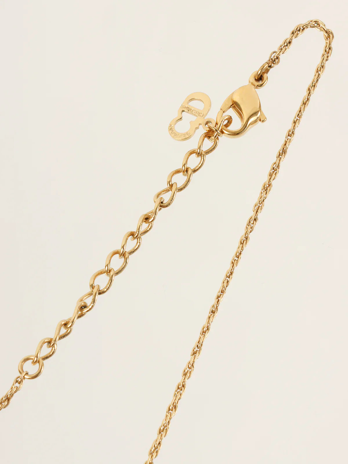 DIOR Rhinestone Round Logo Emblem Necklace Gold