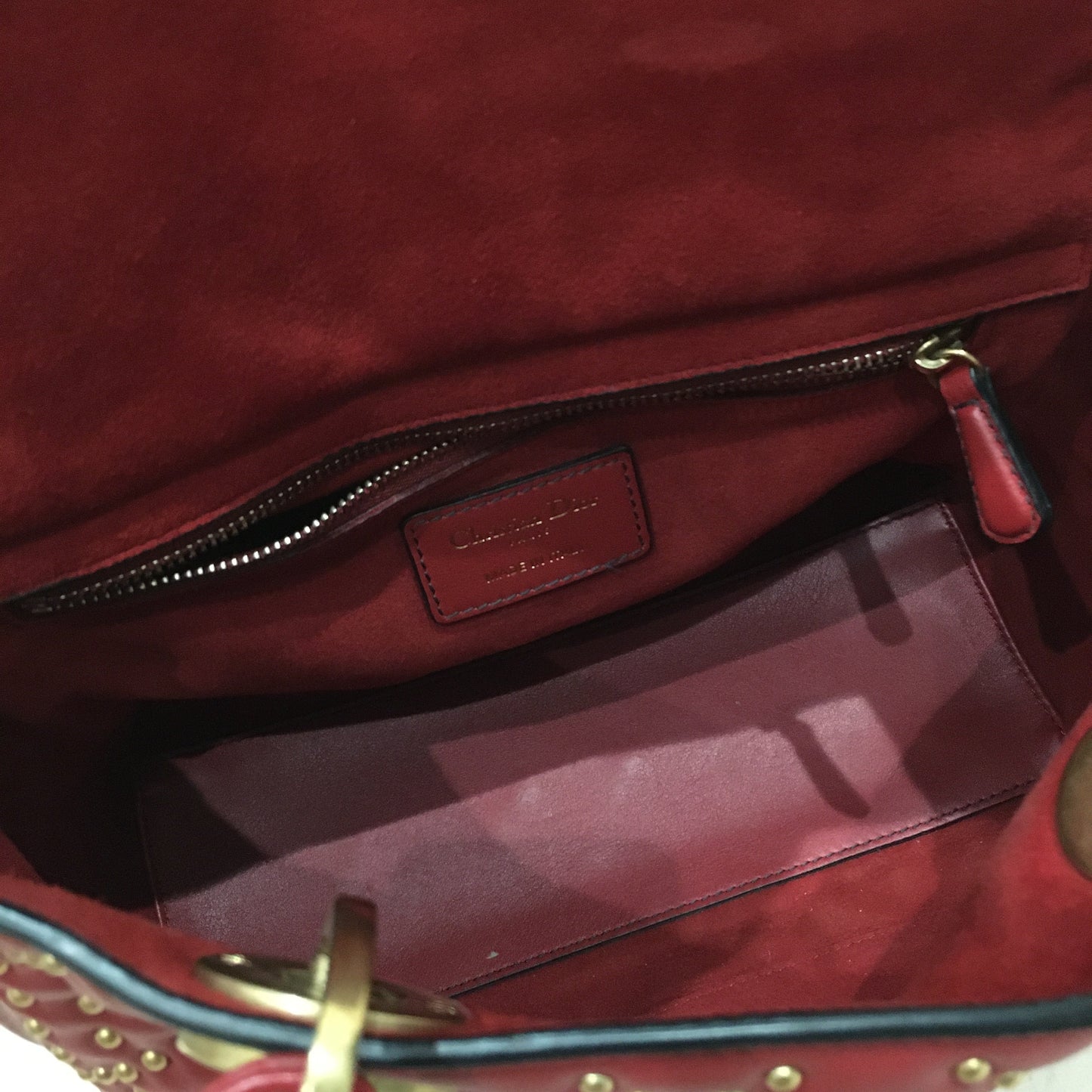 CHRISTIAN DIOR Dior Red Leather Stud Medium Lady Dior Tote Bag Sku# 76303