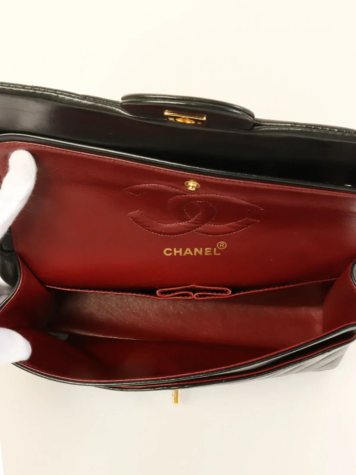 CHANEL Around 1992 Made Chevron Classic Flap Chain Bag 25Cm Black