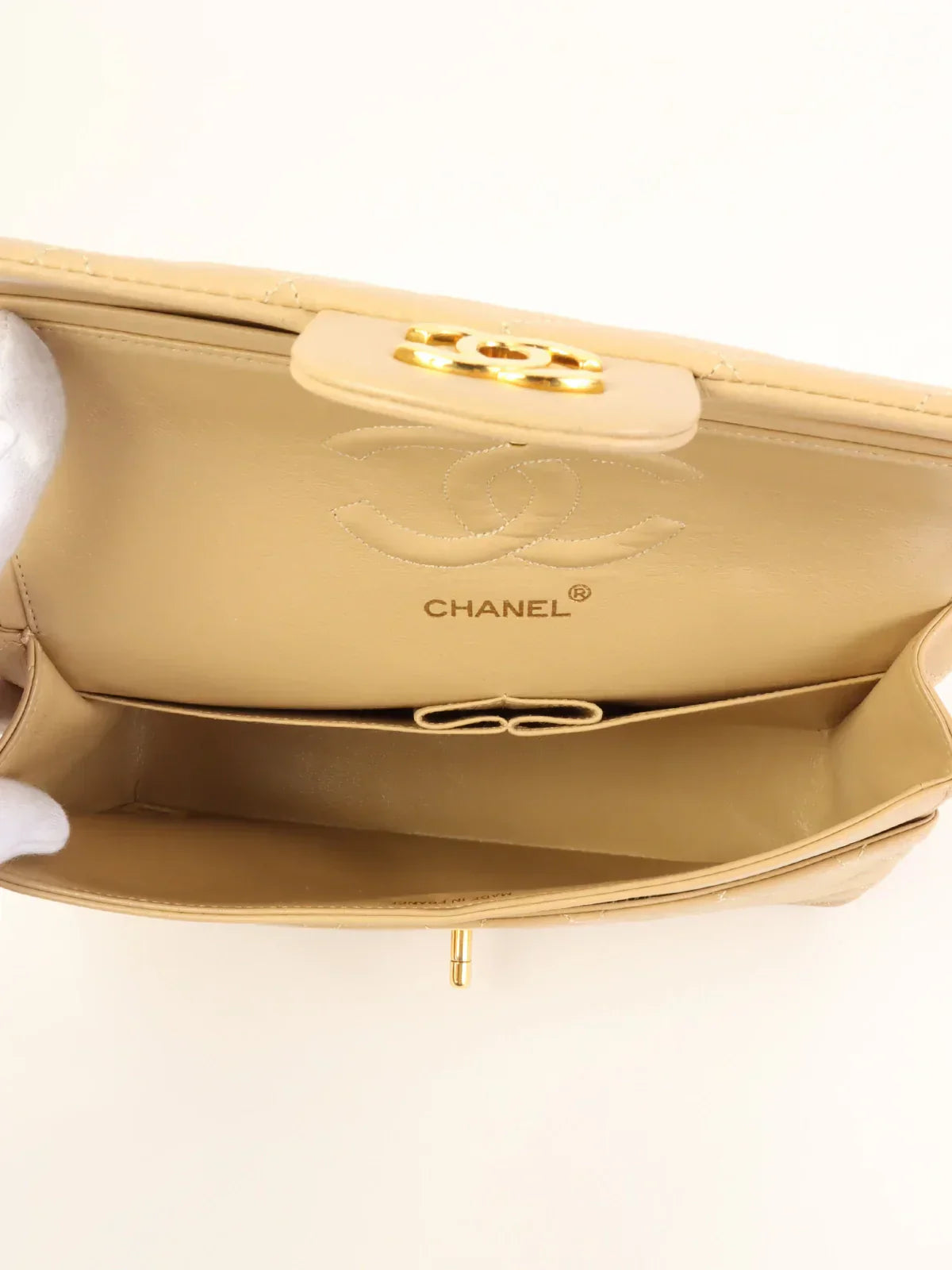 CHANEL Around 1990 Made Classic Flap Chain Bag 25Cm Beige