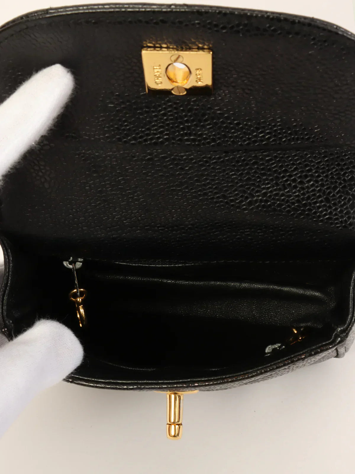 CHANEL Around 1995 Made Caviar Skin Turn-Lock Waist Bag Black