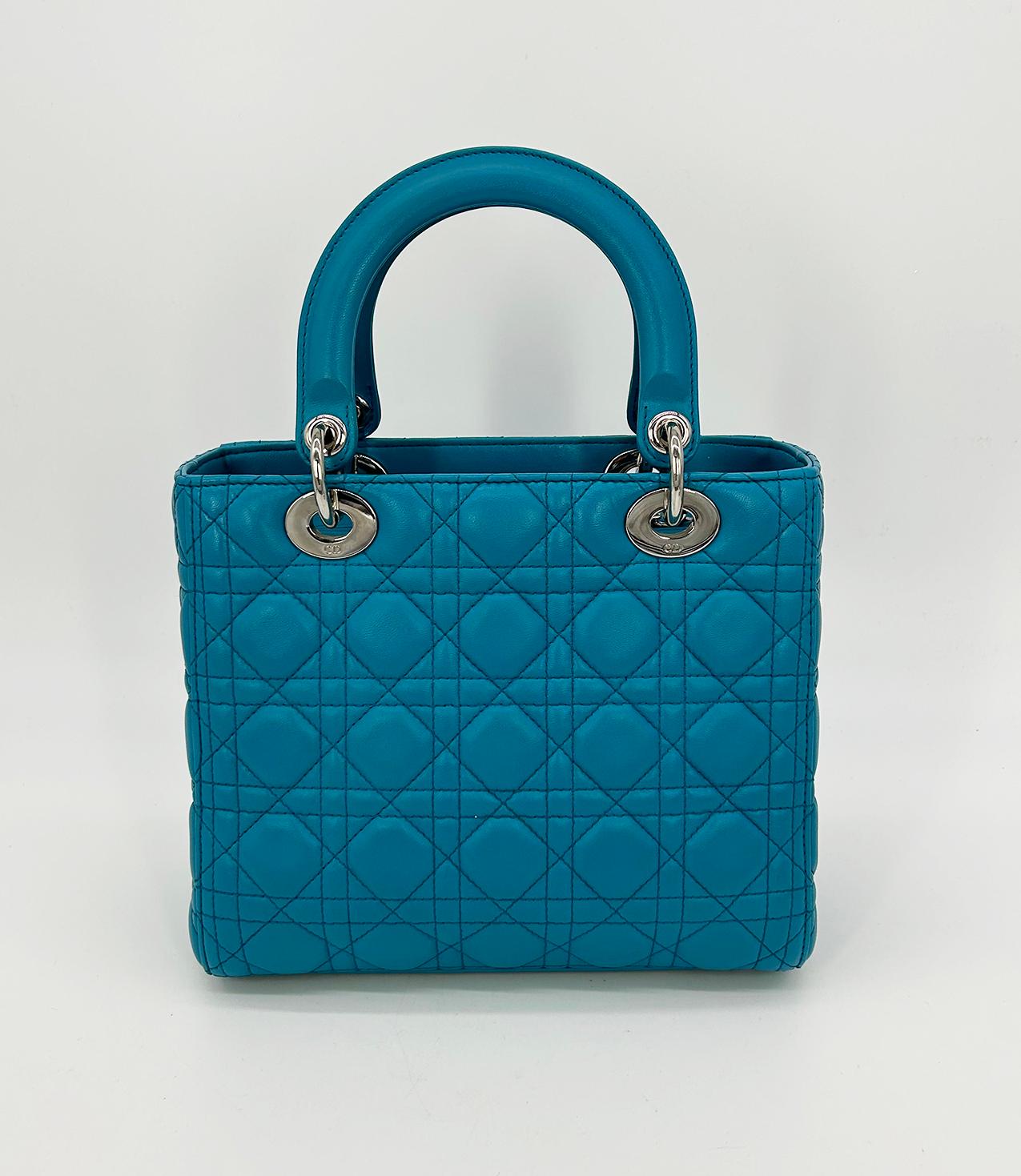 CHRISTIAN DIOR Teal Leather Cannage Medium Lady Di Bag