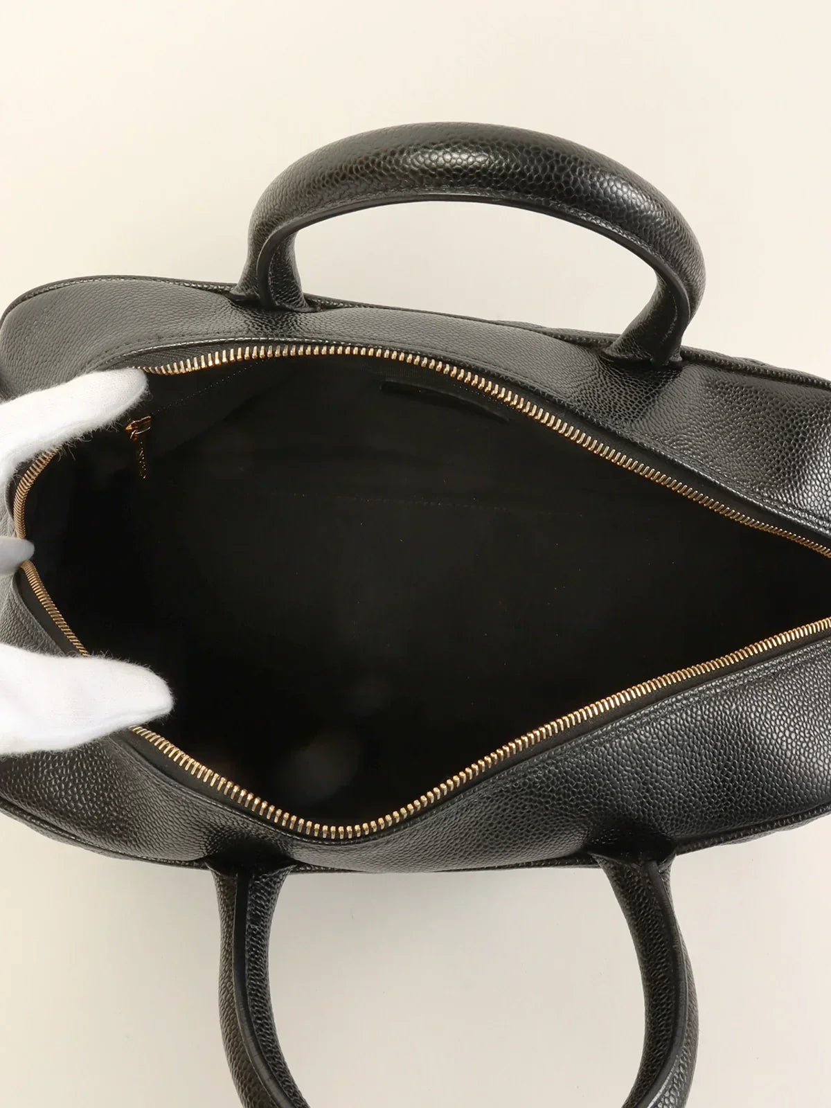 CHANEL Around 2003 Made Caviar Skin Cc Mark Stitch Boston Bag Black
