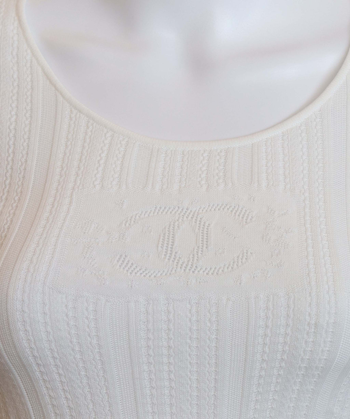 Chanel Logo Rib Summer Knit T-shirt White DXBS3808