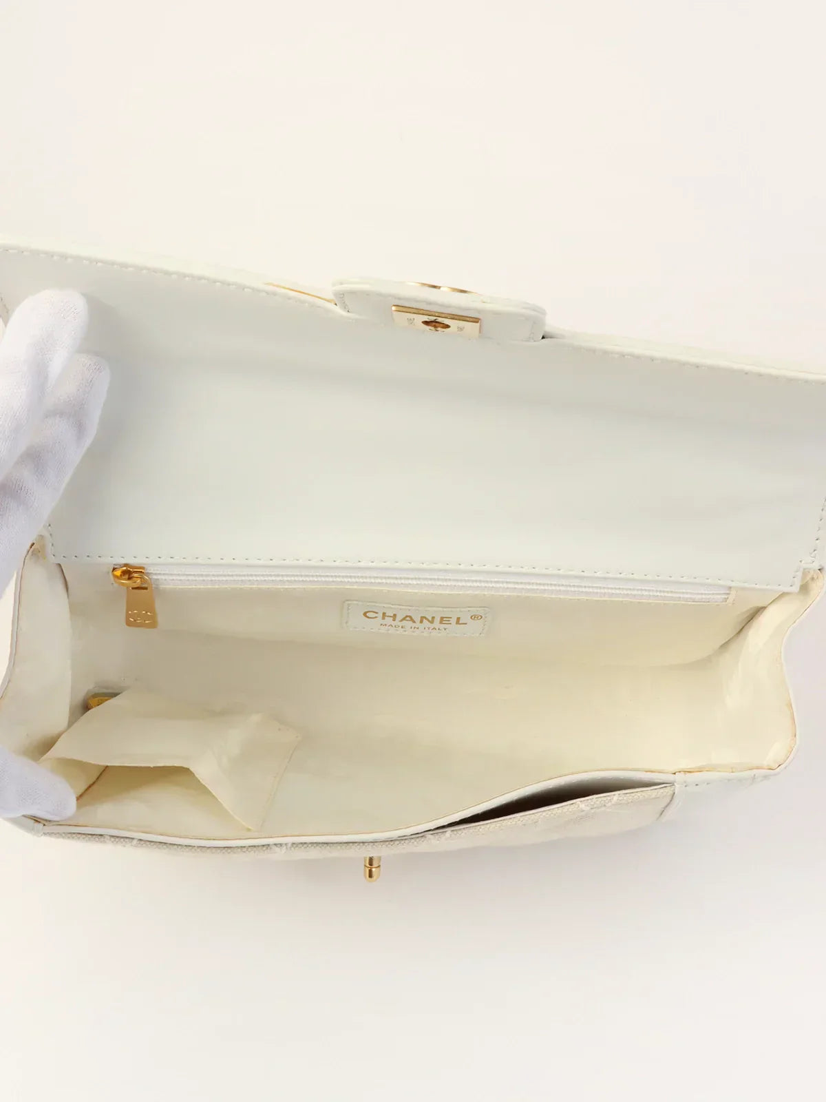 CHANEL Around 2004 Made Wild Stitch Turn-Lock Top Handle Bag Ivory/White