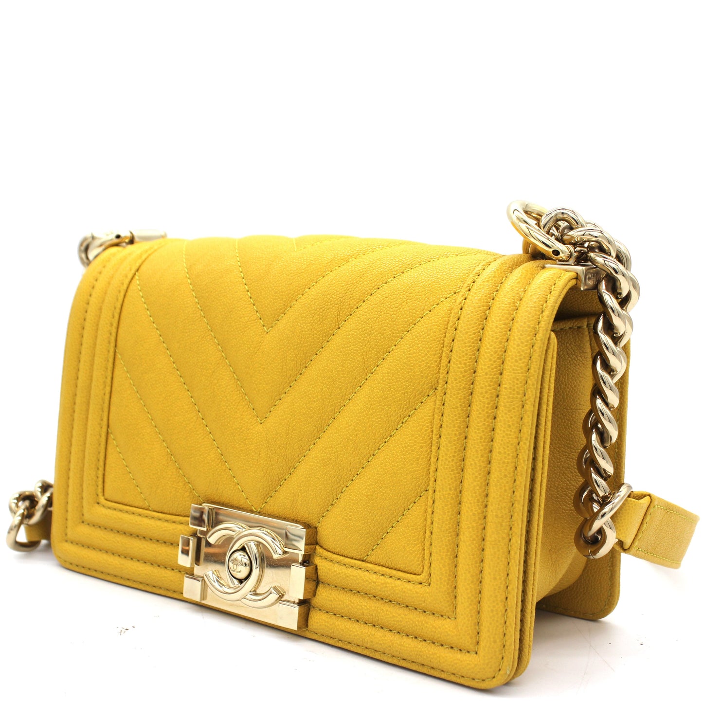 Chanel Chevron Small Boy Flap Yellow