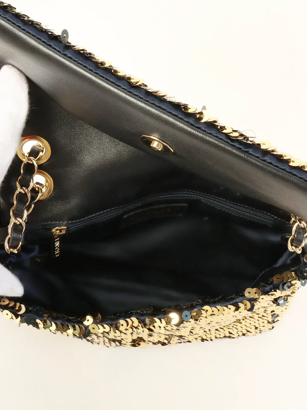 CHANEL Around 2008 Made Sequin Cc Mark Chain Bag Gold/Black