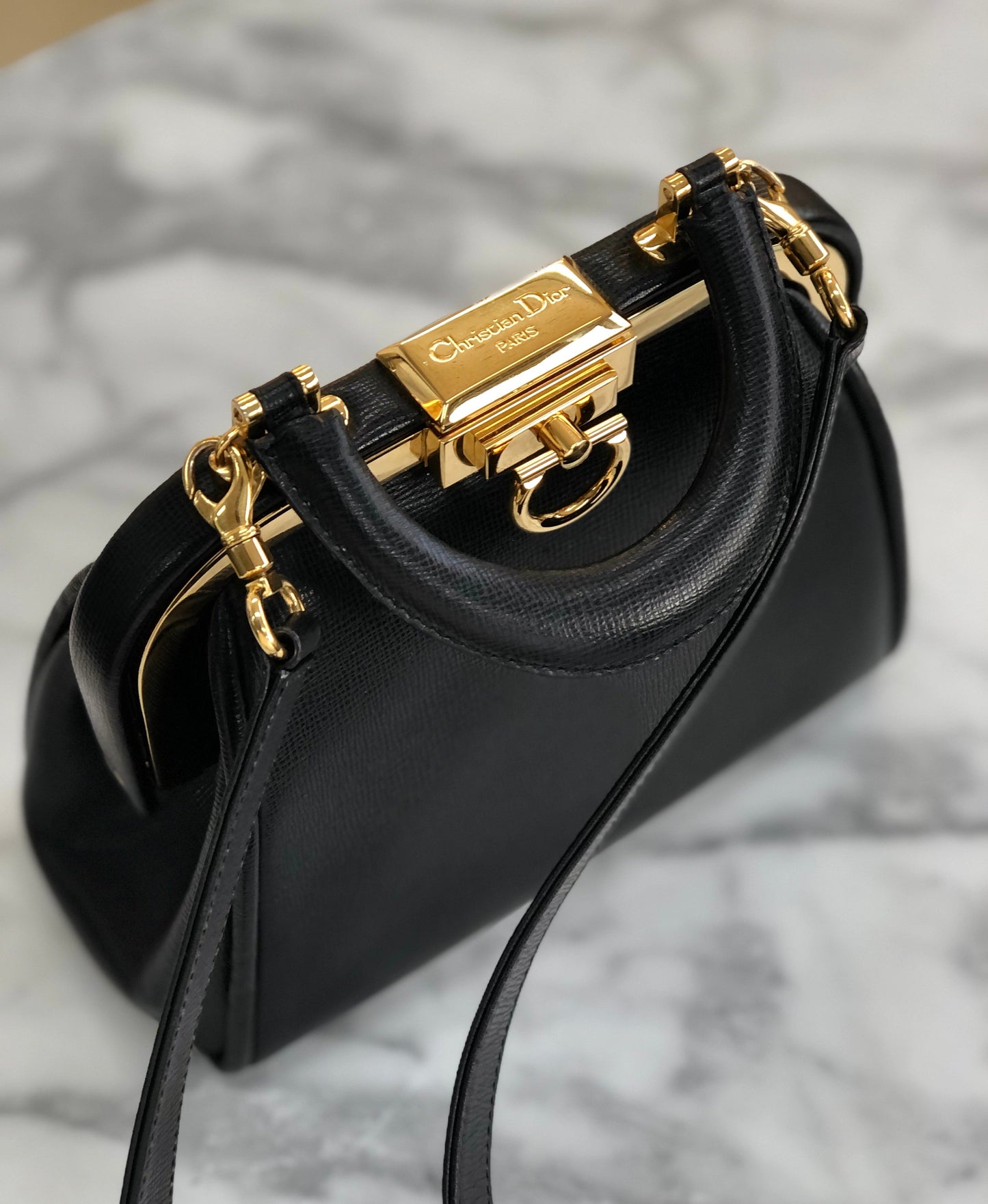 Christian Dior Gancini Clasp Handbag Shoulder bag Black Old Vintage bipezi