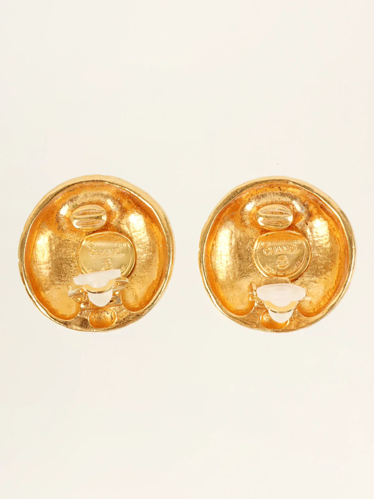 CHANEL Round Logo Earrings Gold