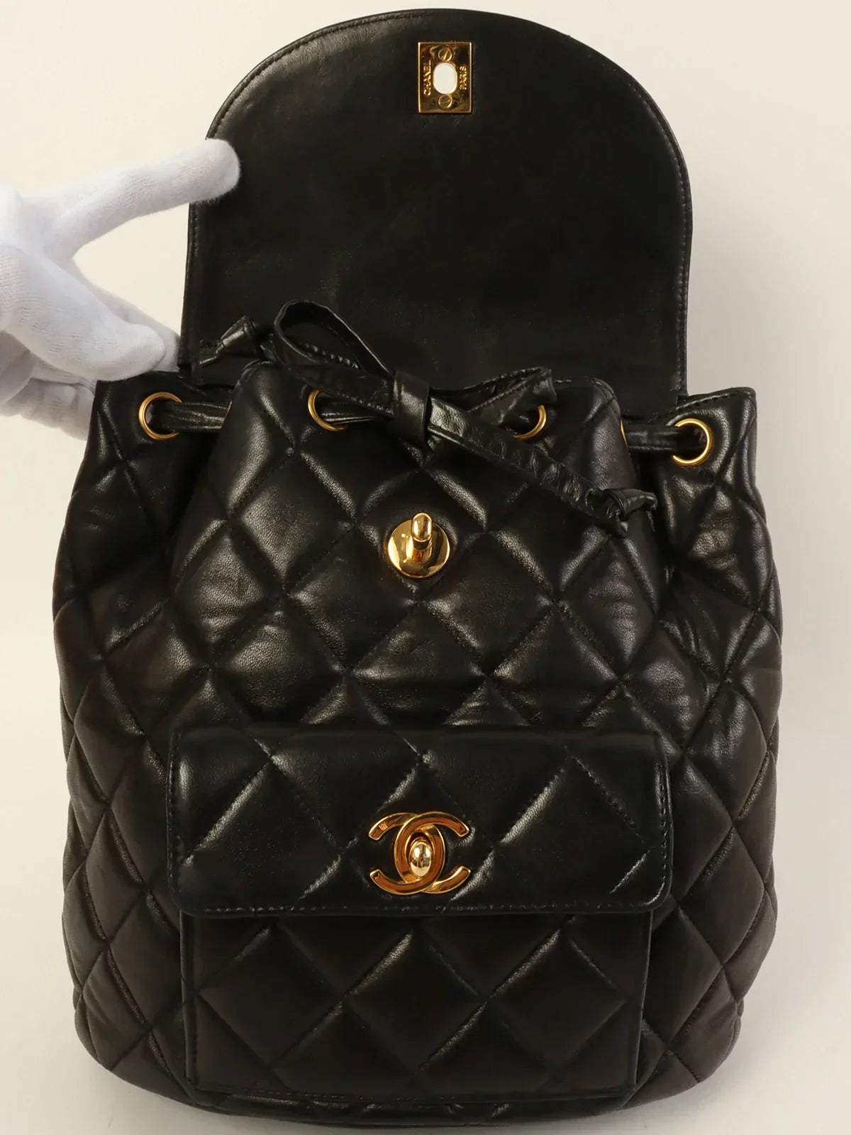 CHANEL Around 1997 Made Double Turn-Lock Backpack Black