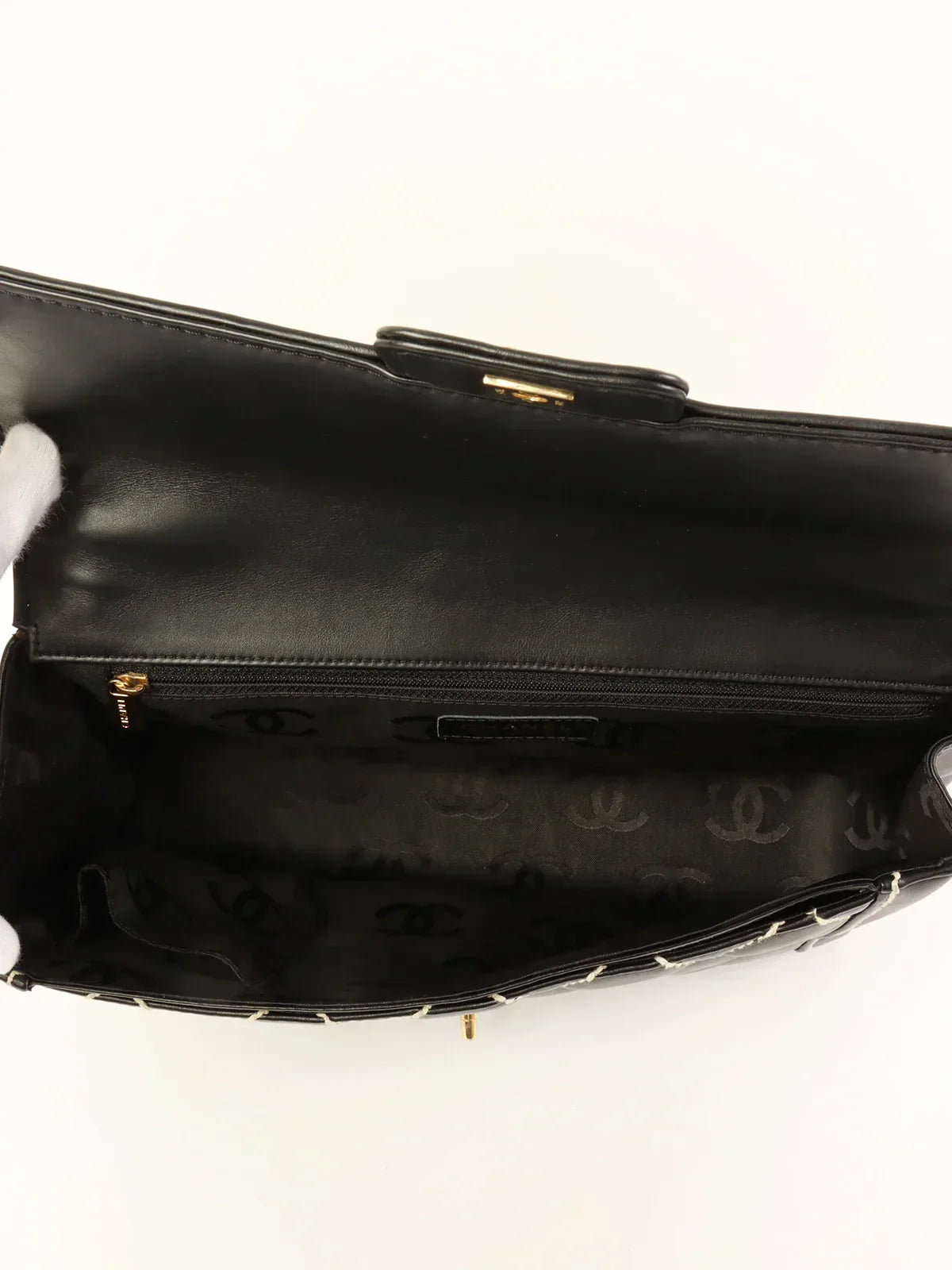CHANEL Around 2004 Made Wild Stitch Turn-Lock Top Handle Bag Black