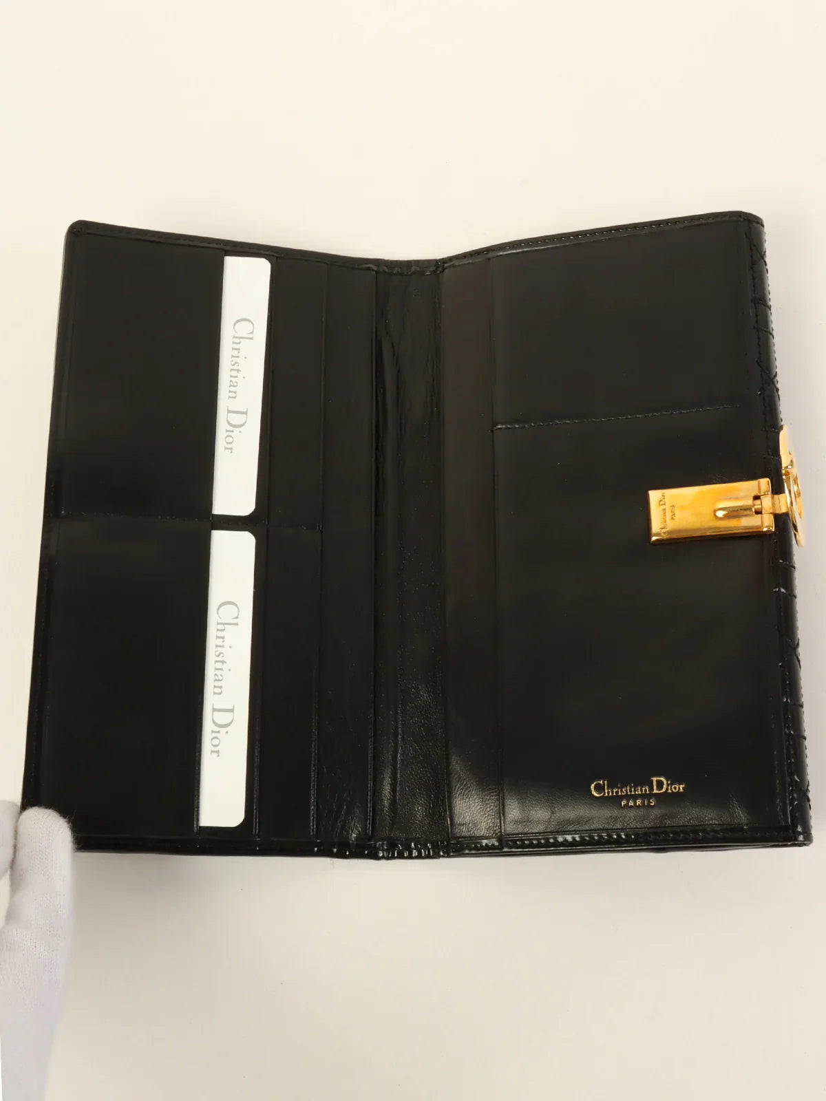 DIOR Cannage Stitch Logo Plate Long Wallet Black