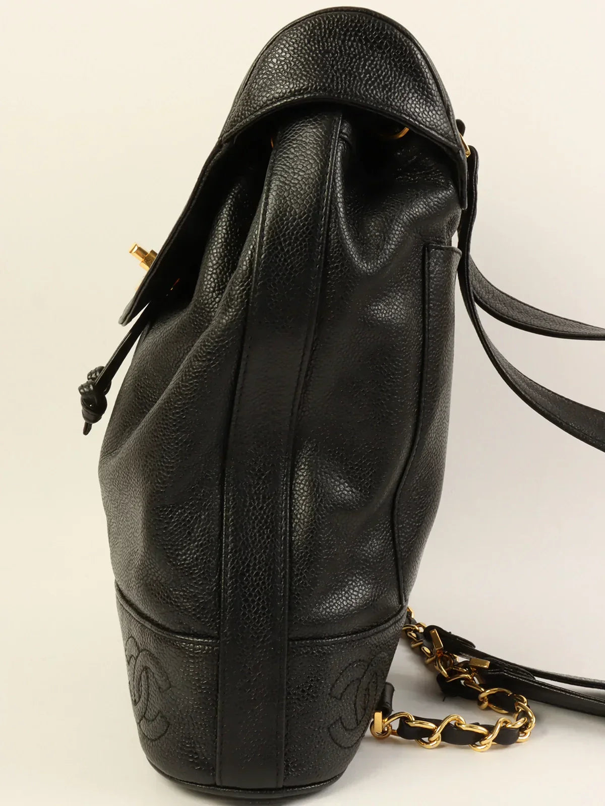 CHANEL Around 1995 Made Caviar Skin Cc Mark Plate Backpack Black