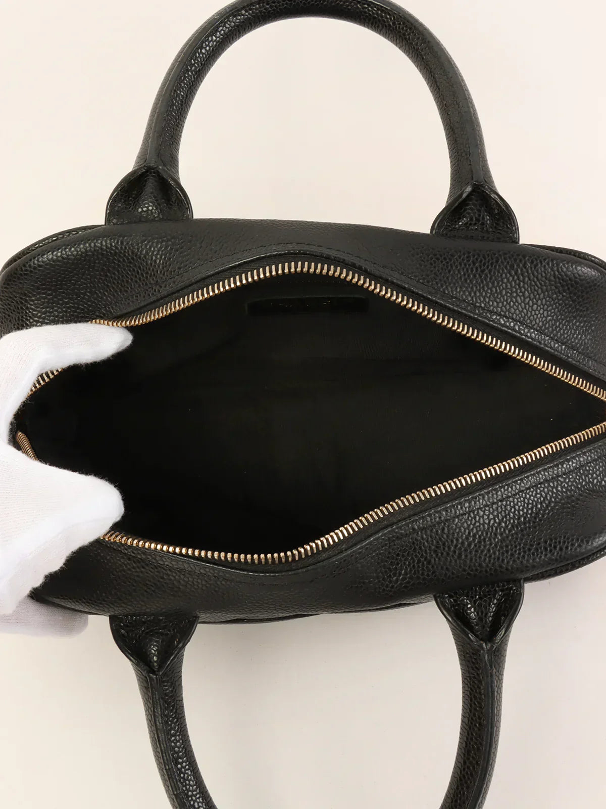 CHANEL Around 1998 Made Caviar Skin Cc Mark Stitch Boston Bag Black