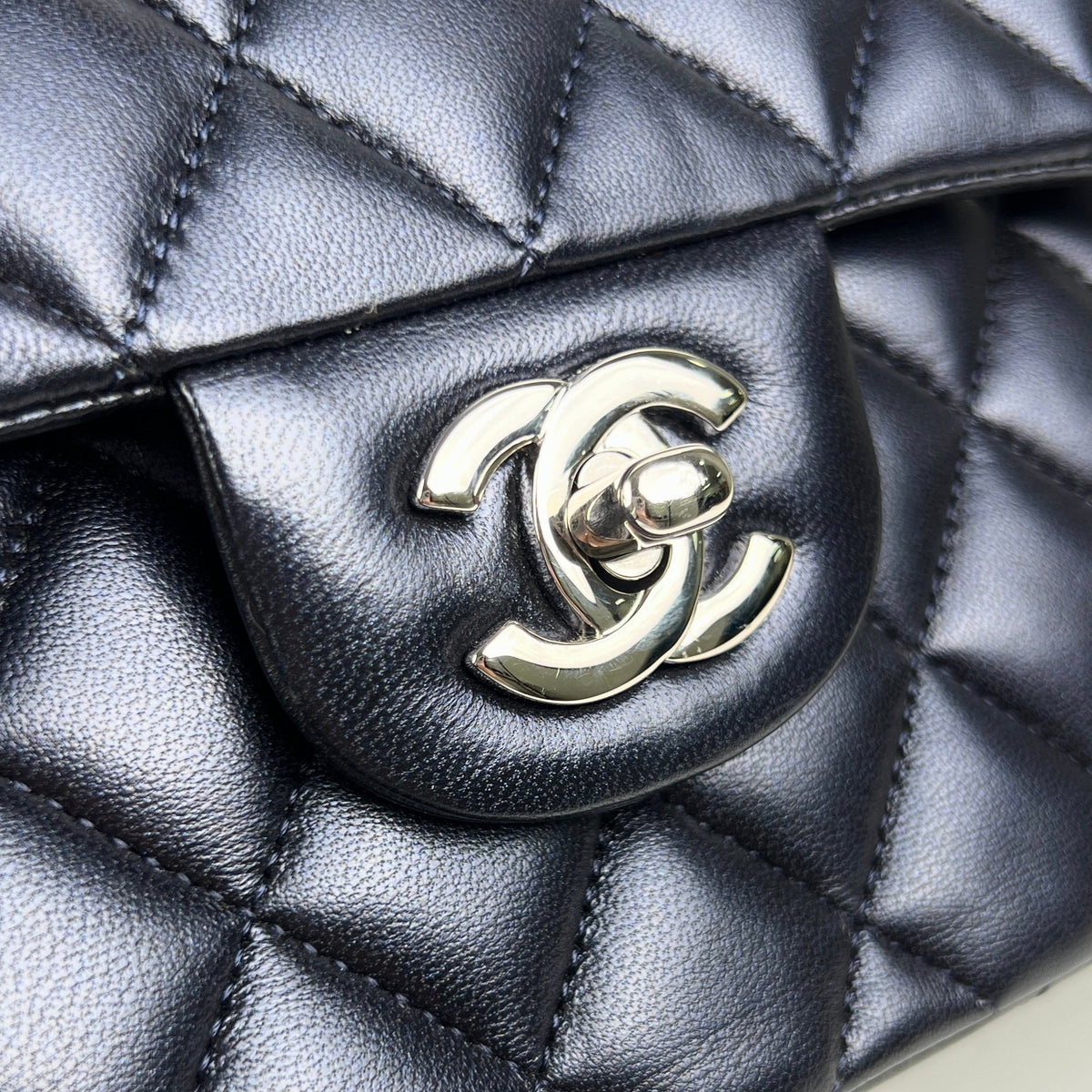 Chanel Small Double Classic Flap Metallic Navy