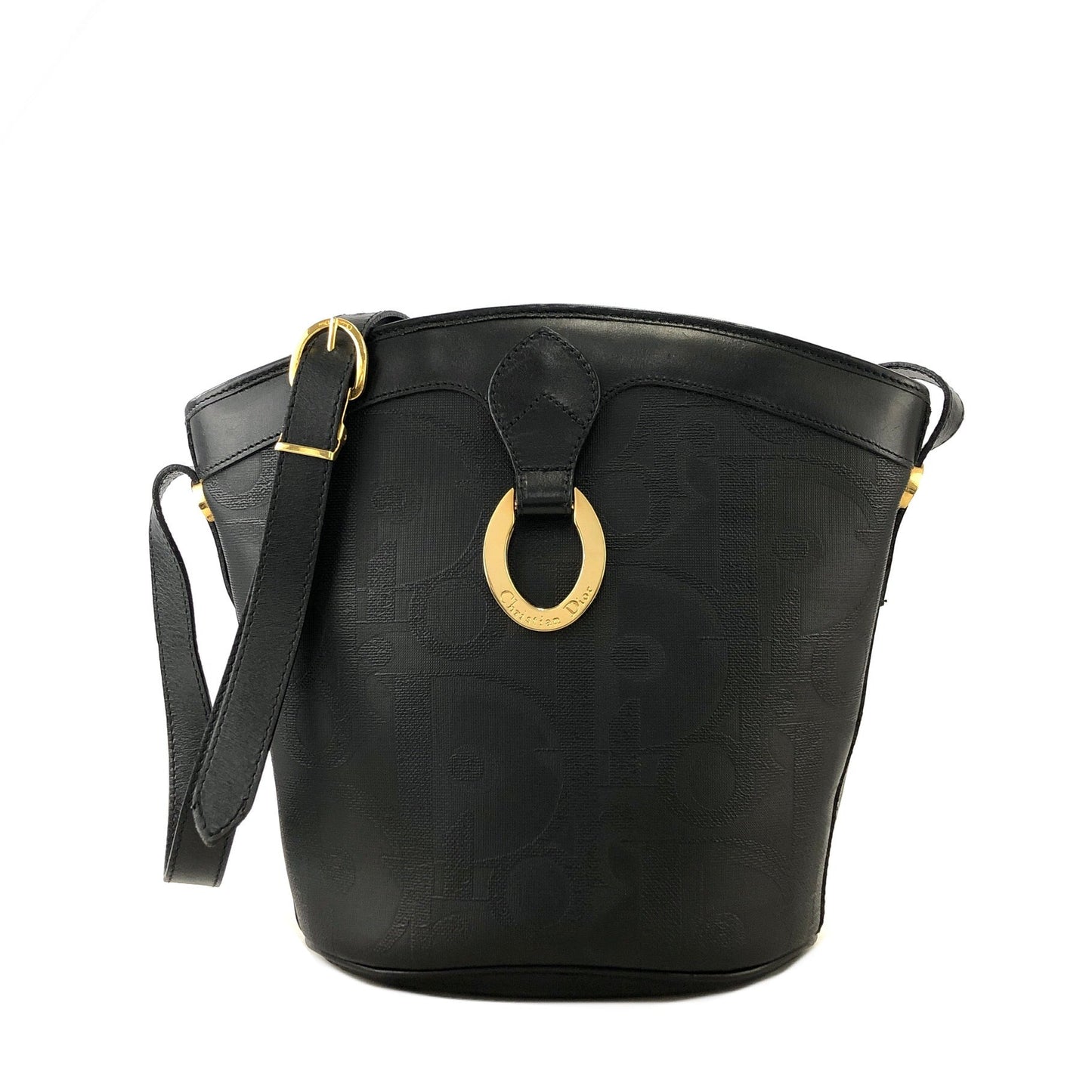 Christian Dior Logo Pattern Bucket Shoulder bag Black Vintage Old y42cbj