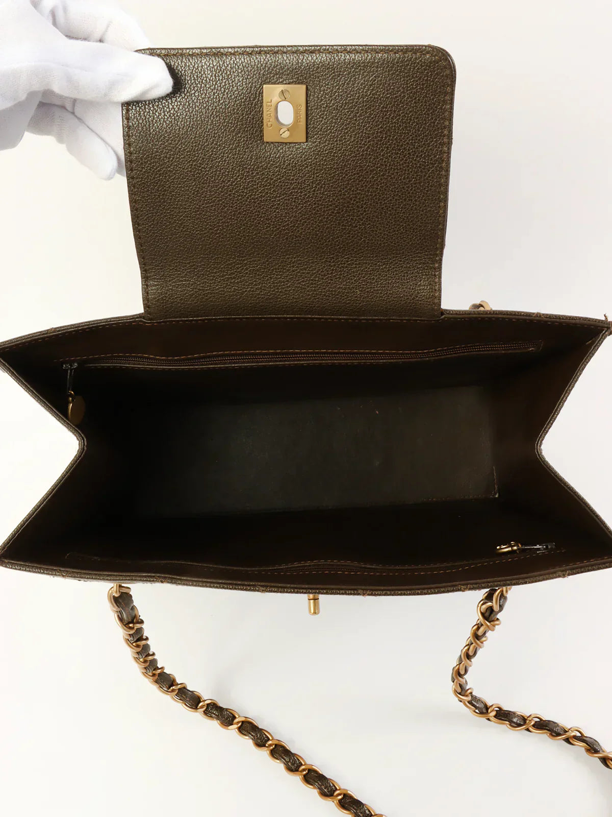 CHANEL Around 1998 Made Caviar Skin Turn-Lock Tote Bag Brown