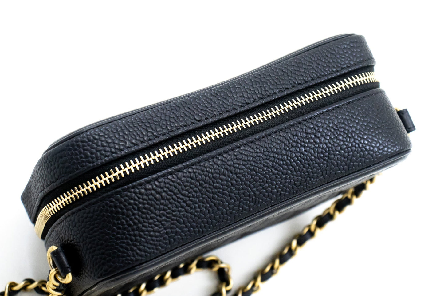 CHANEL Micro Caviar Grained Calfskin Chain Shoulder Bag Black Zip