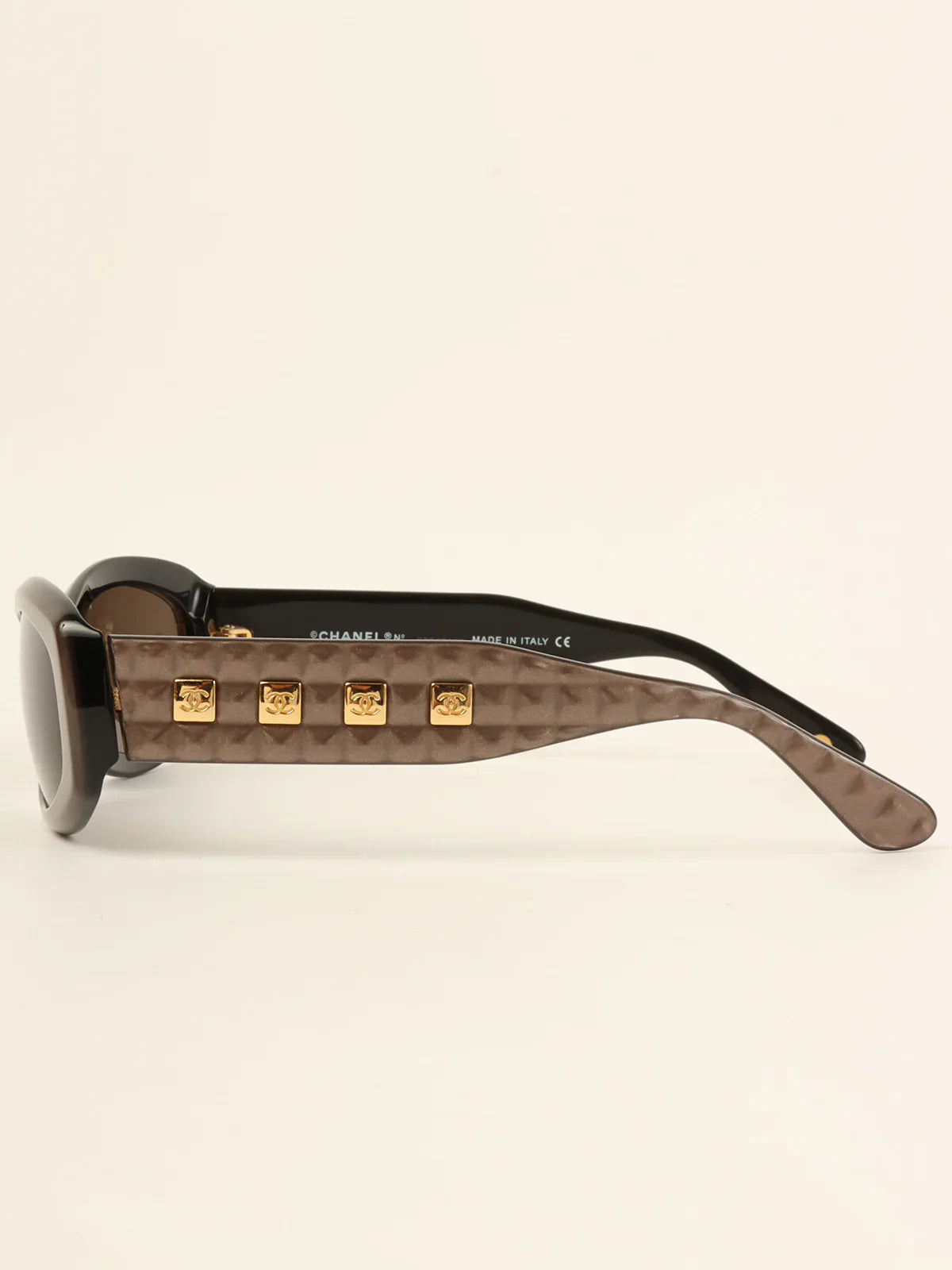 CHANEL Side Square Cc Mark Plate Sunglasses Metallic Brown