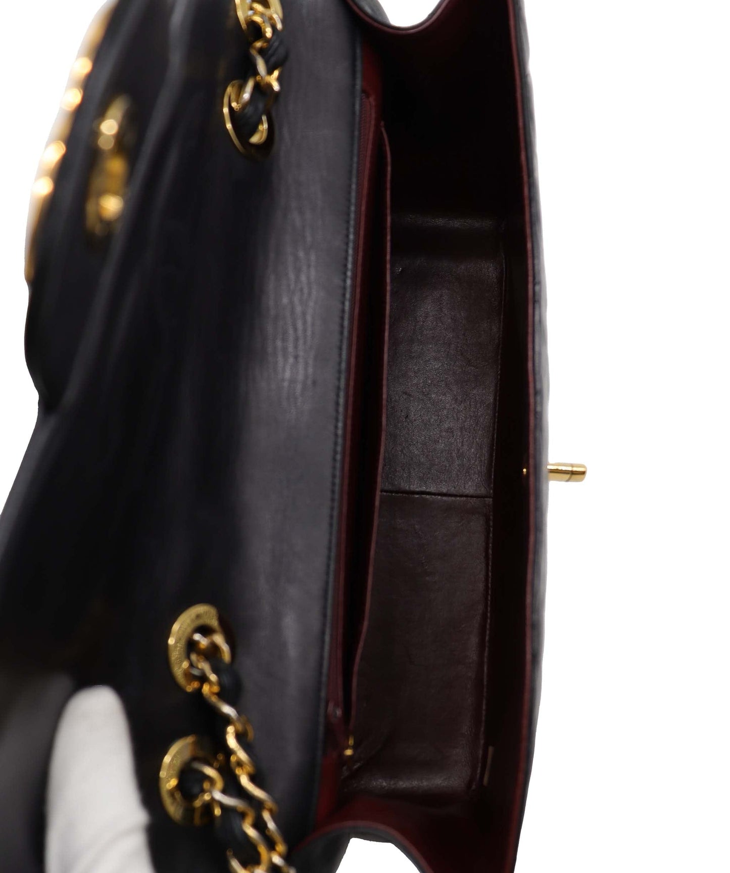 CHANEL VINTAGE MAXI MATELASSE 34 CHAIN SHOULDER BAG BLACK LAMB SKIN DXBS3485