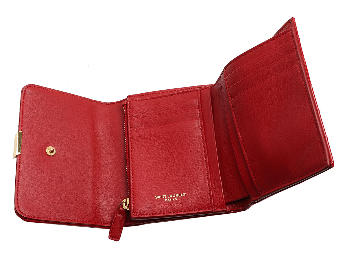 Saint Laurent Red Quilted Patent Vicky Tri-Fold Wallet