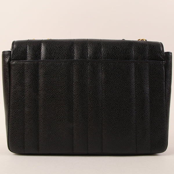 Chanel Around 1995 Made Caviar Skin Mademoiselle Stitch Turn-Lock Chain Bag Black