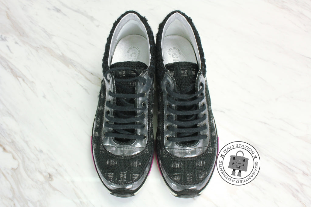 Chanel G30442 Tweed W metallic Trims Fabric Charoal Grey Tweed W 37.5 Sneakers
