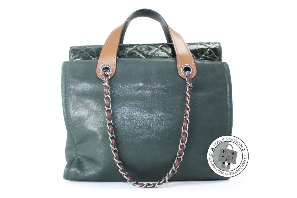 Chanel A39045 CC Double Handle Green Calfskin PM Tote Bag Shw