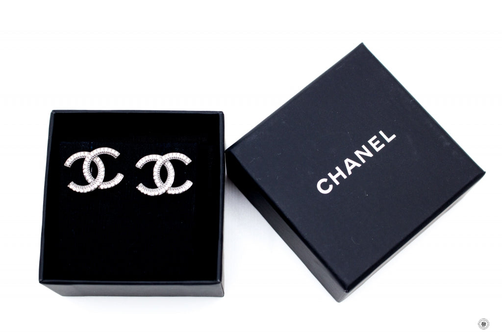 Chanel AB B CC Logo With Crystals Gunmetal Metal CMX.CM Earrings Bkhw