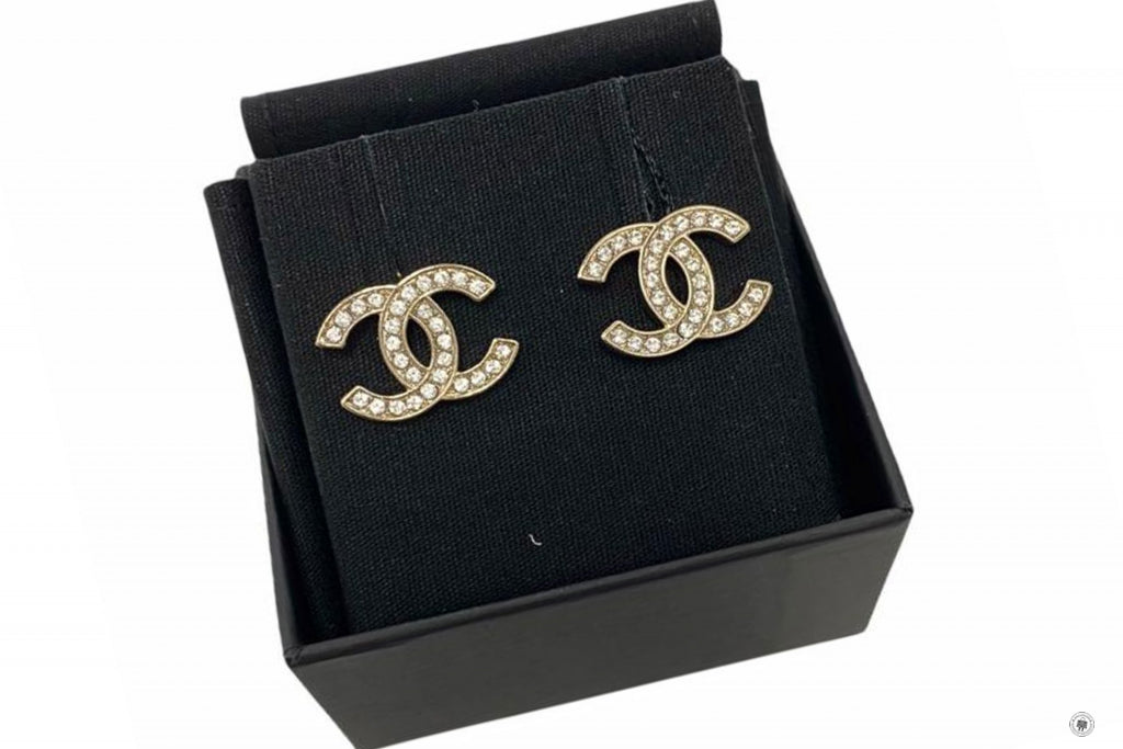 Chanel AB B CC Logo With Crystals Gold / NE Metal .CMX.CM Earrings