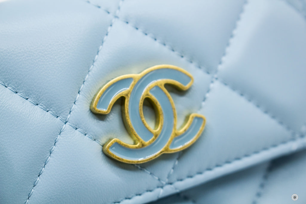 Chanel AP2637B07570 Belt Bag With CC Enamel Logo Baby Blue NG752 Calfskin Belt Bag Gbhw