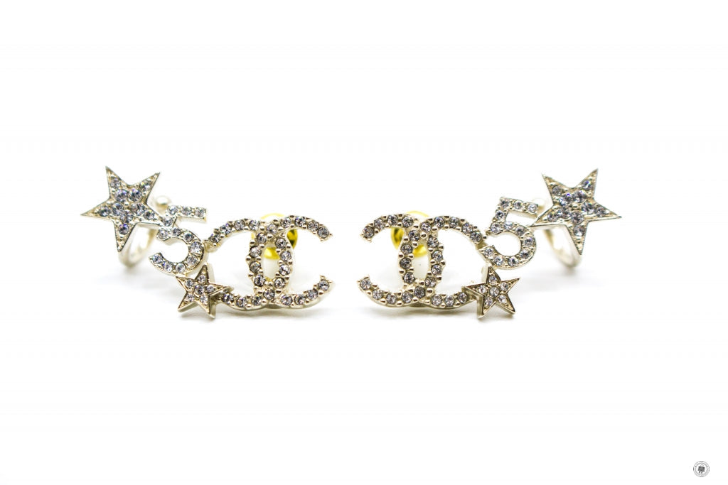 Chanel ABB Crystal CC Logo With Stars And Five Gold / NH Metal .CMXCM Earrings Ghw