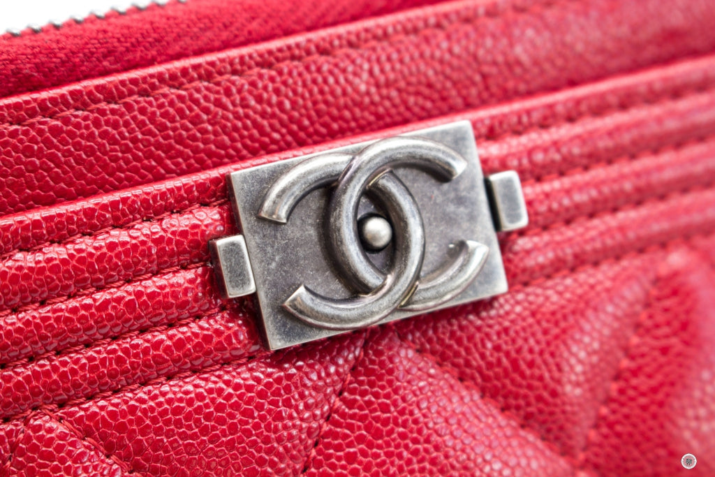 Chanel Boy Zip Pouch Red Caviar Pouch Sbhw