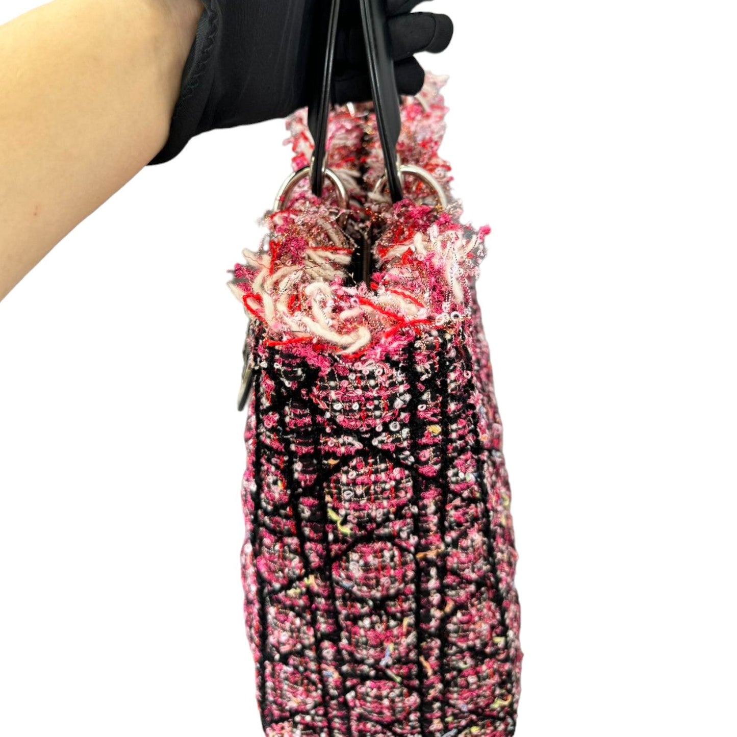 Lady Dior Large Tweed Fringe Embroidered Multicolor SHW