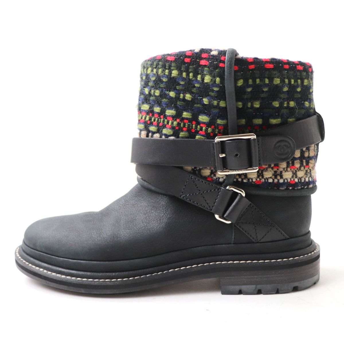 CHANEL boots Tweed x leather Black x multicolor Women 36 Used