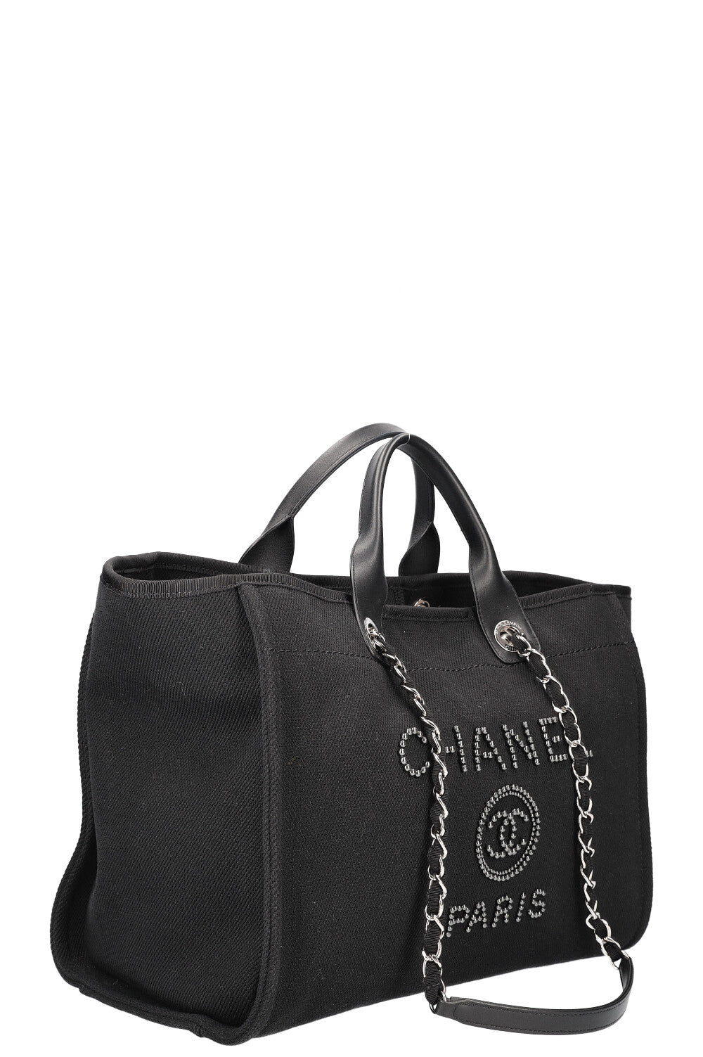 CHANEL Large Deauville Tote Pearl Embellished Black