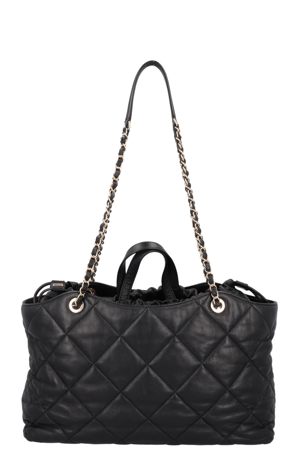 CHANEL 2019 Quilted Drawstring Tote Bag Black