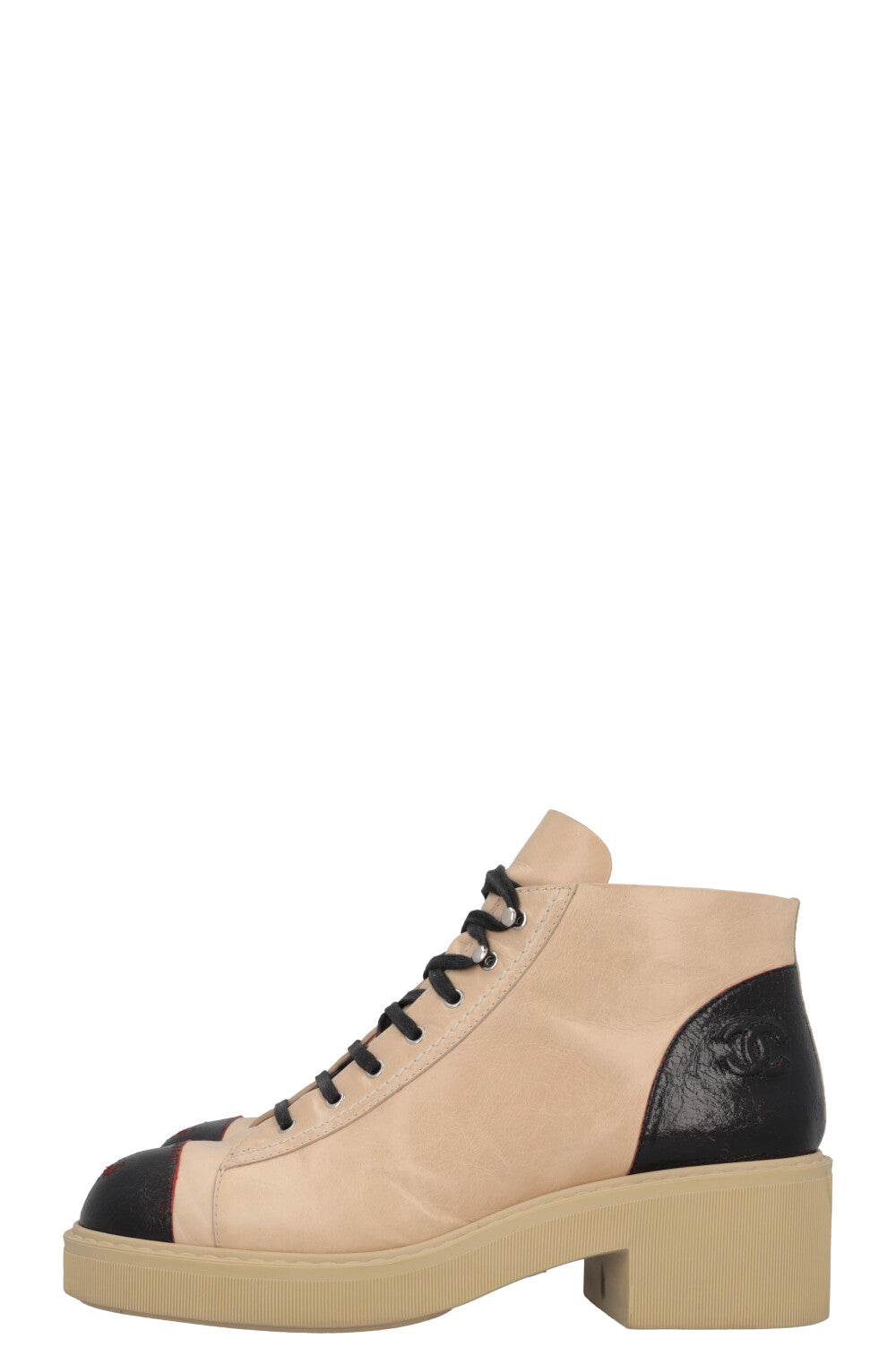 CHANEL Boots Leather Beige Black