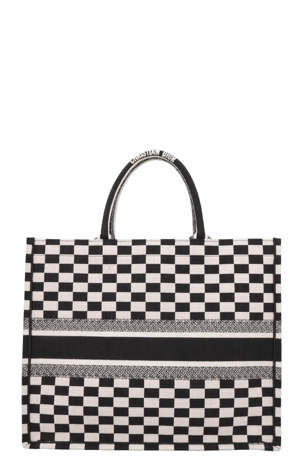 CHRISTIAN DIOR Medium Check Book Tote Black White