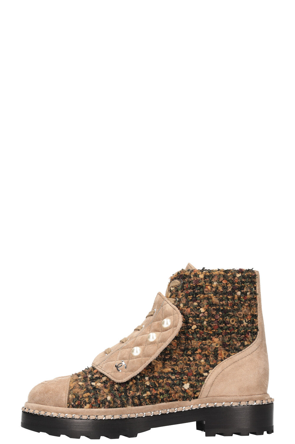 CHANEL Combat Boots Tweed with Beige Suede