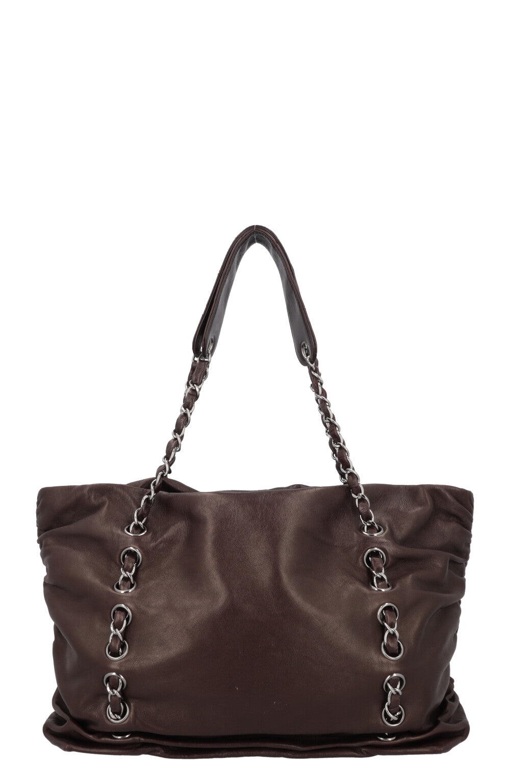 CHANEL Chain CC Tote Bag Brown Leather