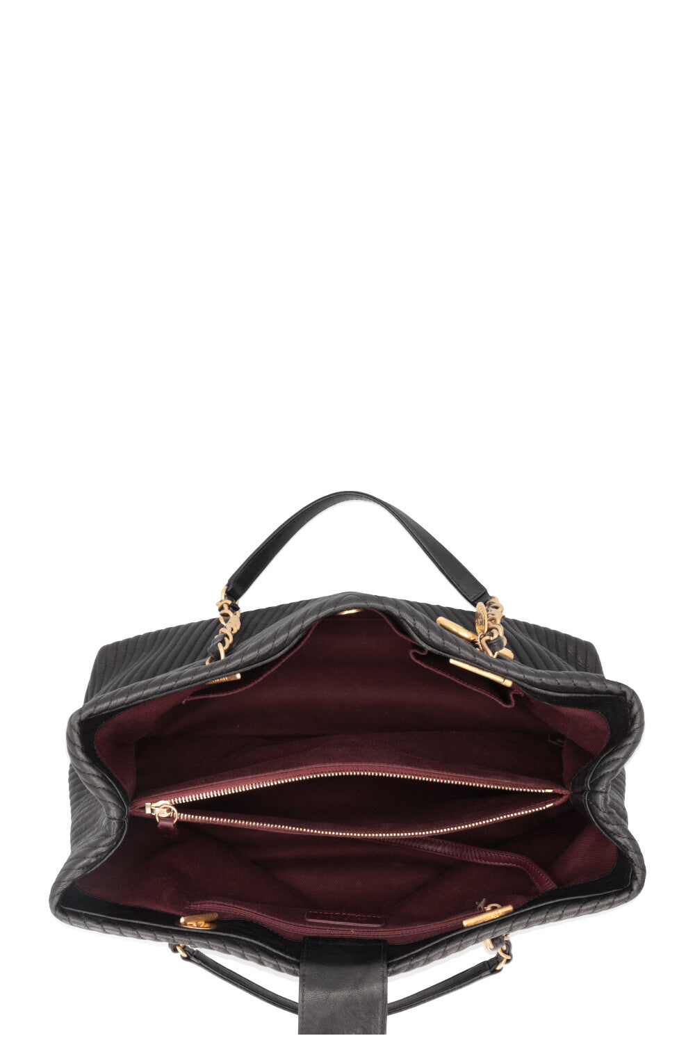 CHANEL Surpique Chevron Tote Bag Leather Black