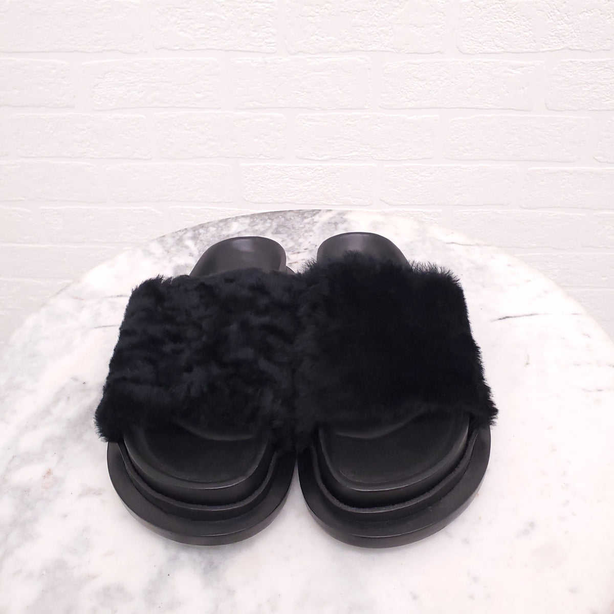 JIL SANDER FAUX FUR SANDALS - SIZE 36