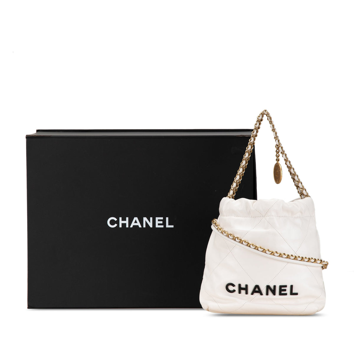 White Chanel Mini Shiny Calfskin 22 Hobo Satchel