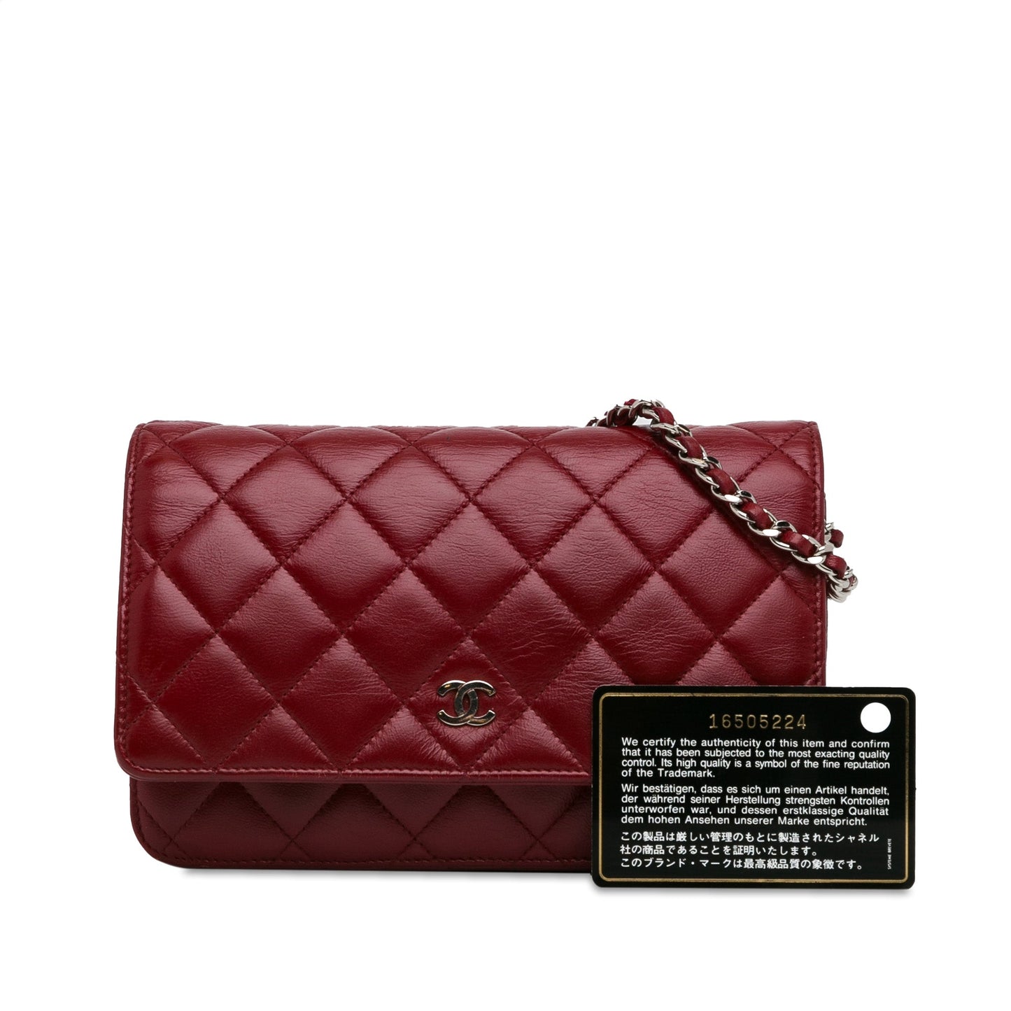 Red Chanel Classic Lambskin Wallet on Chain Crossbody Bag