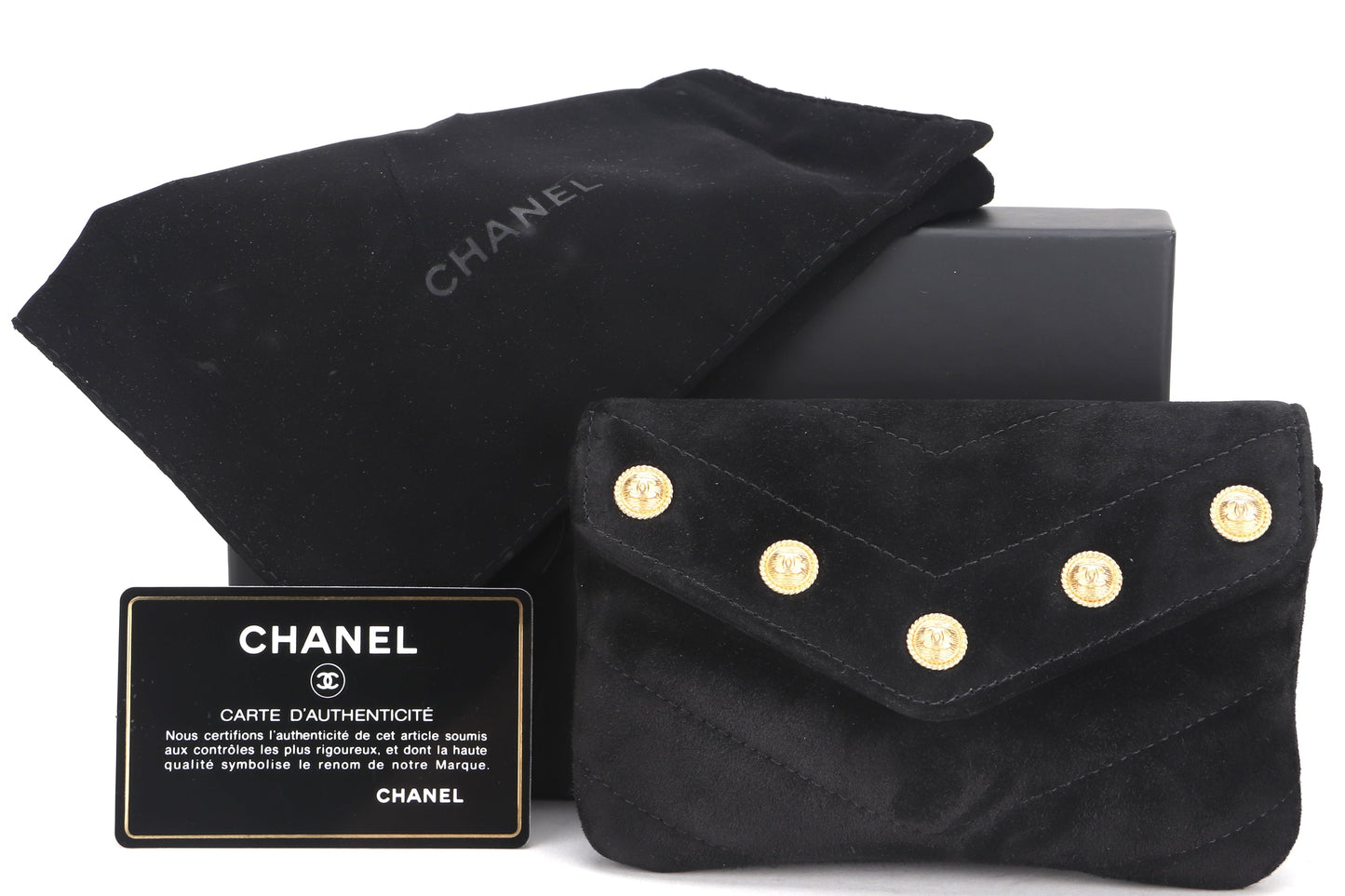 CHANEL PARIS-HAMBURG CC BUTTON FLAP WALLET (2609xxxx) BLACK SUADE GOLD HARDWARE, WITH , DUST COVER & BOX